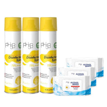 Load image into Gallery viewer, PH5B Disinfectant Sprays Lemon Scent Pack of 3 (16.9OZ each)+ PH5B Wipes Pack of 3
