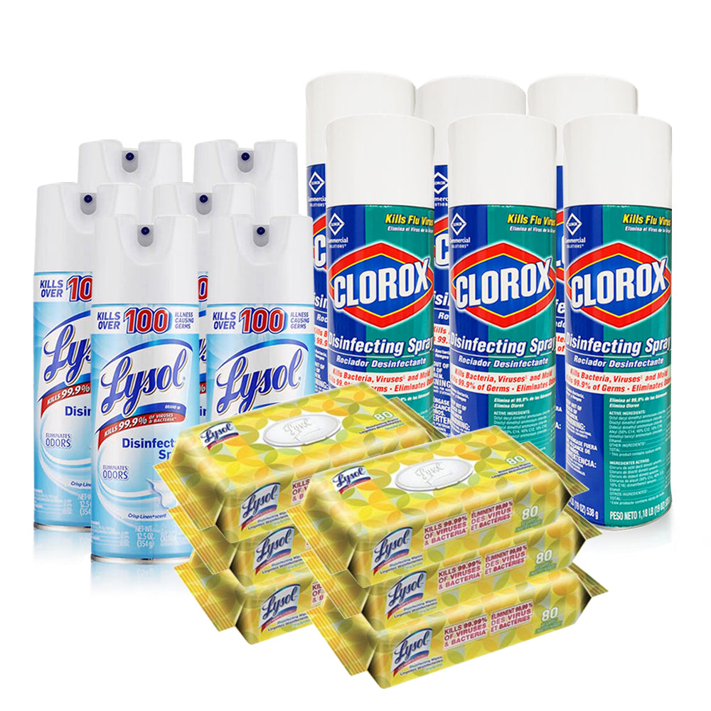 Newest Clorox  Disinfectant Spray 19OZ Pack of 6(538g each) + Lysol Sprays 12.5 OZ Pack of 6+ Lysol wipes 80 count bag of 6