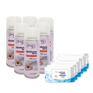 6 of PH5B Disinfectant Spray(7.76oz each) + 6 of PH5B Disinfectant Wipes 50 Counts