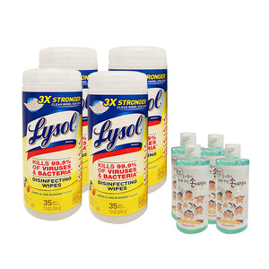 4 of Lysol Wipes 35 count (Lemon Scent) + 4 of 300ml  handle sanitizer