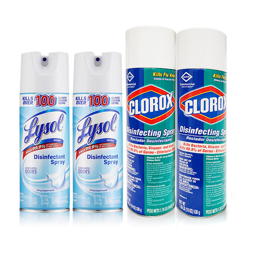 Newest Clorox  Disinfectant Spray 19OZ Pack of 2(538g each) + Lysol Sprays 12.5 OZ Pack of 2