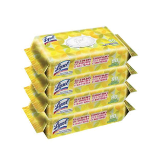 Lysol Disinfectant Wipes 80ct - Lemon Scent (Bag）- Pack of 4