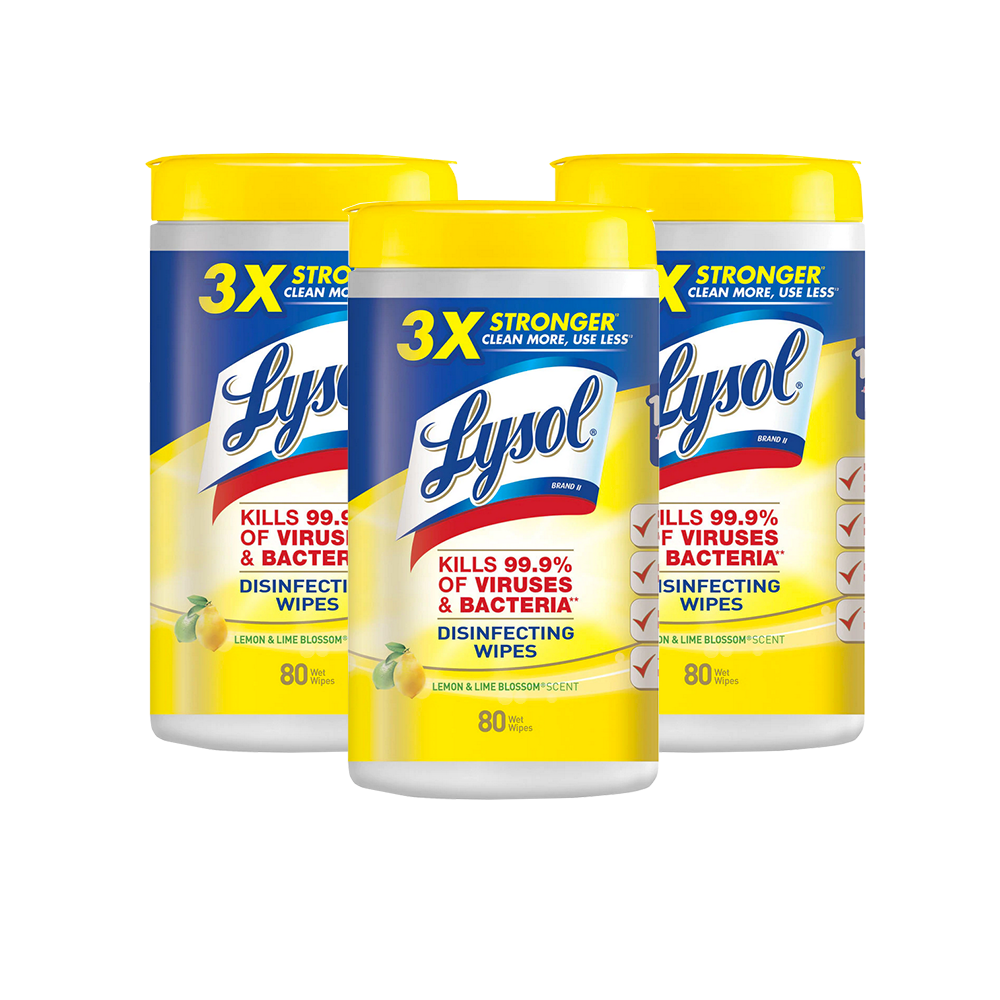 Lysol Disinfectant Wipes 80ct - Lemon Scent - Pack of 3