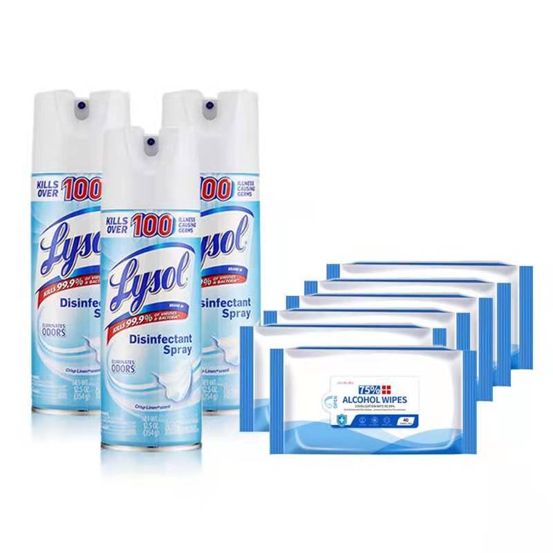 Lysol Disinfectant Spray 12.5OZ Pack of 3+ 75% Alcohol Wipes 40pcs Pack of 4